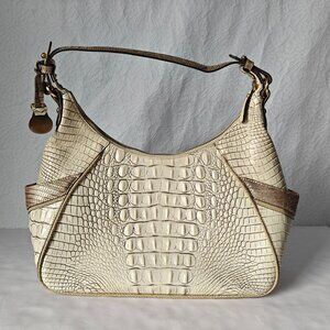 BRAHMIN Crocodile-embossed Leather Hobo Bag Single Strap Cream